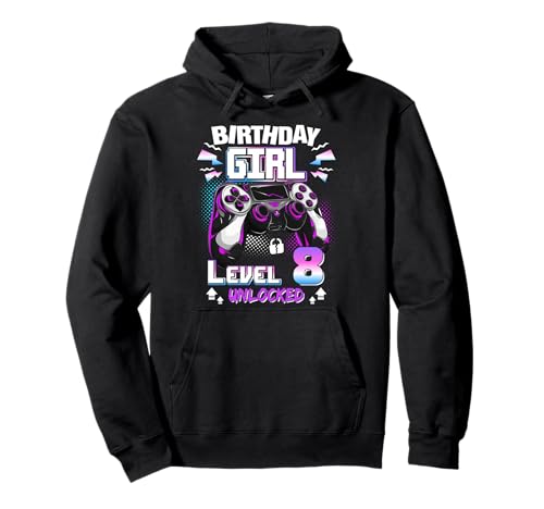8. Geburtstag Mädchen Level 8 freigeschaltet 8 Jahre alt Pullover Hoodie von Video Gamer 8th Birthday Girls Level 8 Unlocked