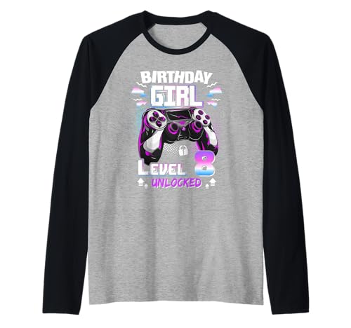 8. Geburtstag Mädchen Level 8 freigeschaltet 8 Jahre alt Raglan von Video Gamer 8th Birthday Girls Level 8 Unlocked