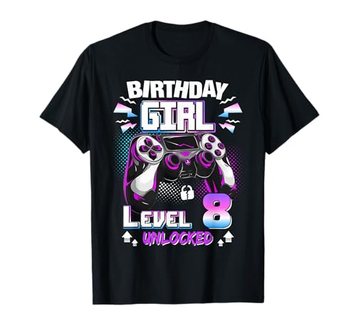 8. Geburtstag Mädchen Level 8 freigeschaltet 8 Jahre alt T-Shirt von Video Gamer 8th Birthday Girls Level 8 Unlocked