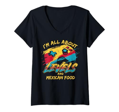 Damen Lustige Gamer Life Videospiele und mexikanisches Essen T-Shirt mit V-Ausschnitt Damen Lustige Gamer Life Videospiele und mexikanisches Essen T-Shirt mit V-Ausschnitt von Video Gamer Lifestyle and Mexican Flavor Fanatics