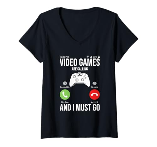 Damen Lustige Videospieler-Videospiele rufen an und ich muss gehen T-Shirt mit V-Ausschnitt Damen Lustige Videospieler-Videospiele rufen an und ich muss gehen T-Shirt mit V-Ausschnitt von Video Games Are Calling Video Gamer Gift