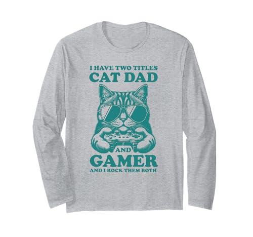 Cat Dad Gamer Lustiger Gaming-Vater Ich habe zwei Titel für Männer Langarmshirt von Video Games Cat Lover Humor Cat Controller Retro