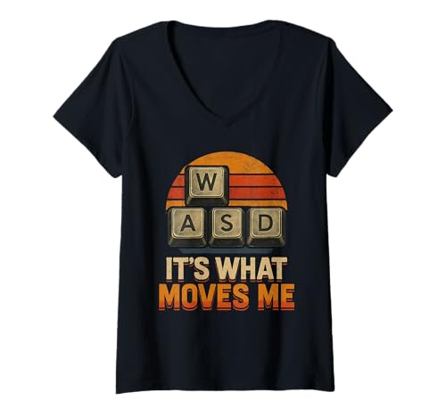 Damen Nerds Geeks Funny PC Gamer Vintage WASD It's What Moves Me T-Shirt mit V-Ausschnitt Damen Nerds Geeks Funny PC Gamer Vintage WASD It's What Moves Me T-Shirt mit V-Ausschnitt von Video Games Lover Gamer PC Gaming Men Boys Women
