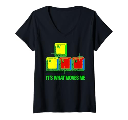 Damen It’s What Moves Me Funny Gaming Vintage WASD PC Gamer T-Shirt mit V-Ausschnitt von Video Games Lover Gamer PC Gaming Nerds Geeks