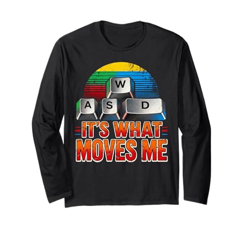 Men Boys Kids Funny PC Gamer Vintage WASD It's What Moves Me Langarmshirt von Video Games Lover Gamer PC Gaming Nerds Geeks