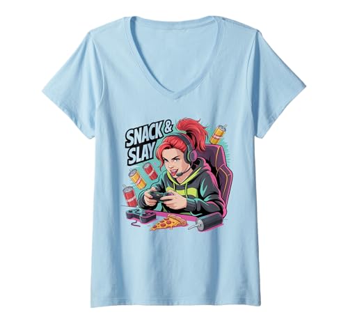 Damen Mädchen Gamers Video Damen Gaming Stuff für Mädchen Gamer Mädchen T-Shirt mit V-Ausschnitt von Video Gamesgirls' Fashion Kawaii Gamer Girl Stuff