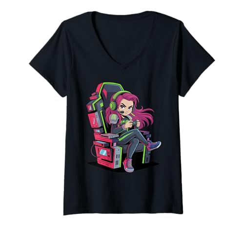 Damen Mädchen Gamers Video Damen Gaming Stuff für Mädchen Gamer Mädchen T-Shirt mit V-Ausschnitt Damen Mädchen Gamers Video Damen Gaming Stuff für Mädchen Gamer Mädchen T-Shirt mit V-Ausschnitt von Video Gamesgirls' Fashion Kawaii Gamer Girl Stuff