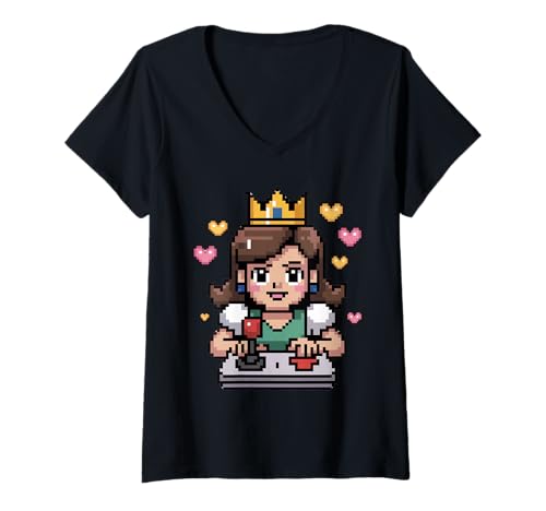 Damen Spielerinnen Video Princess Gaming-Sachen für Gamer-Mädchen T-Shirt mit V-Ausschnitt von Video Gamesgirls' Fashion Kawaii Gamer Girl Stuff
