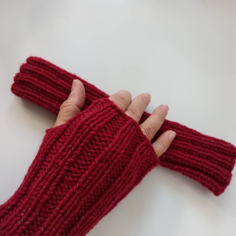 Pulswärmer Reflex Rot Stulpen Handstulpen Wolle Handwärmer Winter Strick Damen Handschuhe Armstulpen Daumenloch Yoga Warm von Vielfach