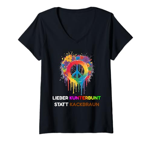 Damen Lieber kunterbunt statt kackbraun – gegen Ausgrenzung T-Shirt mit V-Ausschnitt Damen Lieber kunterbunt statt kackbraun – gegen Ausgrenzung T-Shirt mit V-Ausschnitt von Vielfalt feiern – gegen Ausgrenzung