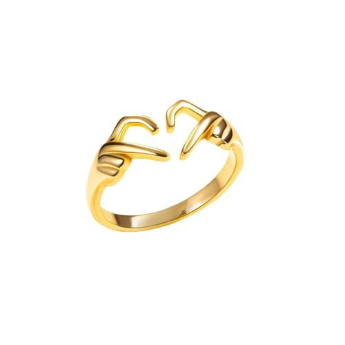 Finger Herz Ring Gold – Offener Ring – Umarmender Hände Freundschaft Ring – Zeigefinger Ring – Verstellbarer Herz Ring 18K Vergoldet – 925 Sterling Silber von Vielring