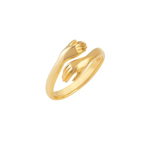 Gold Umarmender Ring | 925 Sterling Silber | Offener Vergoldet Hug Ring | Verstellbarer Umarmungsring | Geschenkidee (Edelstahl-Vergoldet) von Vielring