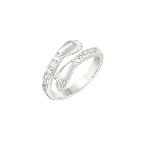 Silber Zirkonia Umarmender Ring | 925 Sterling Silber | Offener Silber Hug Ring | Verstellbarer Umarmungsring | Geschenkidee (Sterling-Silber) von Vielring