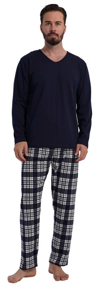 Vienetta Schlafanzug Herren Pyjama lang (2 tlg) Baumwolle von Vienetta