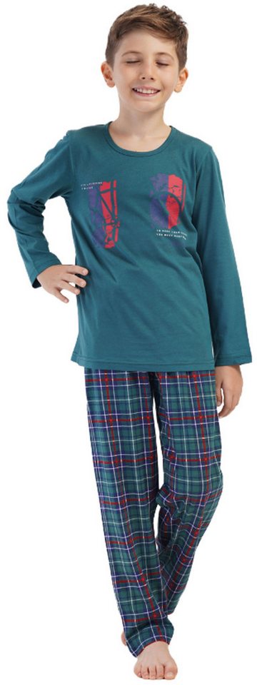 Vienetta Schlafanzug Kids (Set, 2 tlg., 2-teilig) Jungen Pyjama lang Langarm Baumwolle Karomuster von Vienetta