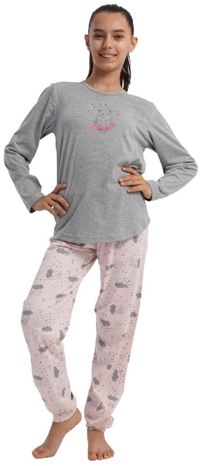 Vienetta Schlafanzug Kids (Set, 2 tlg., 2-teilig) Mädchen Pyjama lang Langarm Bündchen Baumwolle Glitzer von Vienetta