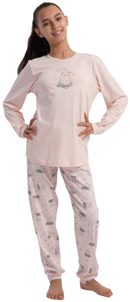 Vienetta Schlafanzug Kids (Set, 2 tlg., 2-teilig) Mädchen Pyjama lang Langarm Bündchen Baumwolle Glitzer von Vienetta