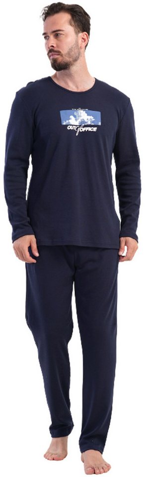 Vienetta Schlafanzug Man (Set, 2 tlg., 2-teilig) Herren Pyjama lang Interlock Langarm Baumwolle von Vienetta