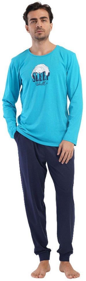 Vienetta Schlafanzug Man (Set, 2 tlg., 2-teilig) Herren Pyjama lang Langarm Baumwolle Bündchen von Vienetta