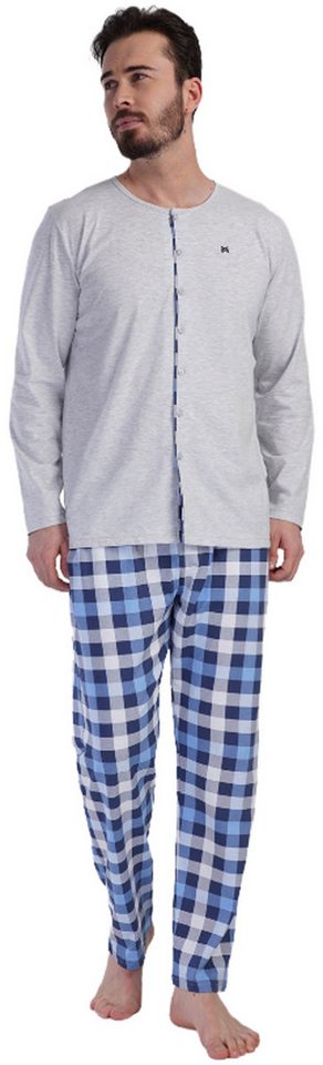 Vienetta Schlafanzug Man (Set, 2 tlg., 2-teilig) Herren Pyjama lang Langarm Baumwolle geknöpft von Vienetta