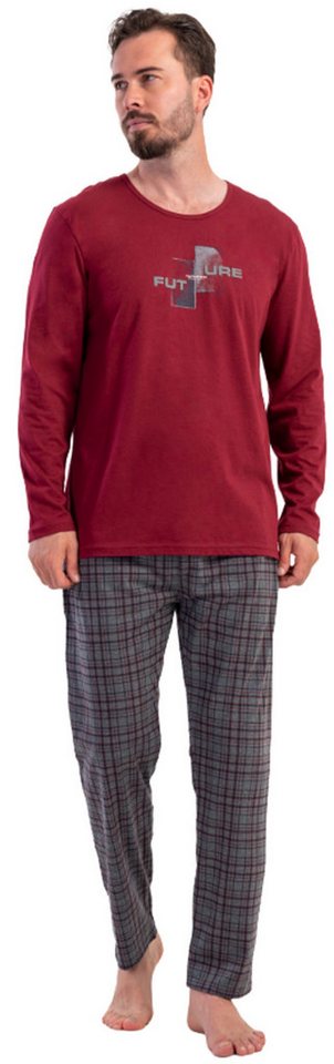 Vienetta Schlafanzug Man (Set, 2 tlg., 2-teilig) Herren Pyjama lang Langarm Baumwolle von Vienetta