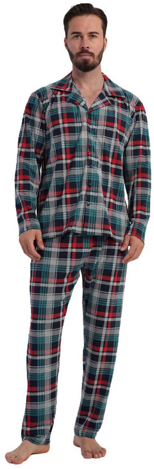 Vienetta Schlafanzug Man (Set, 2 tlg., 2-teilig) Herren Pyjama lang Langarm geknöpft Baumwolle von Vienetta