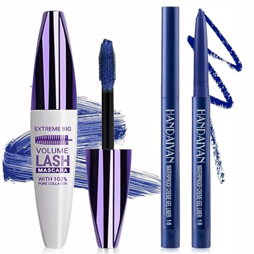 Blaue Mascara und Eyeliner Set, 5D-Farbige Flüssig-Mascara für Volumen, Länge, Biegung, wasserfest, verwischfest – ideal für Party- und Bühnen-Make-up von Vienflona