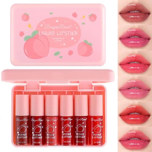 Lip Tint Stain Set, 6 Farben Mini Liquid Lipstick Langzeit-Haltbare Lippenfarbe, Wasserdichte Transferfeste Tönung, Multifunktionale Lippen- & Wangenfarbe, Korean Non-Stick Cup Lipgloss Lip Tint Stain Set, 6 Farben Mini Liquid Lipstick Langzeit-Haltbare Lippenfarbe, Wasserdichte Transferfeste Tönung, Multifunktionale Lippen- & Wangenfarbe, Korean Non-Stick Cup Lipgloss von Vienflona