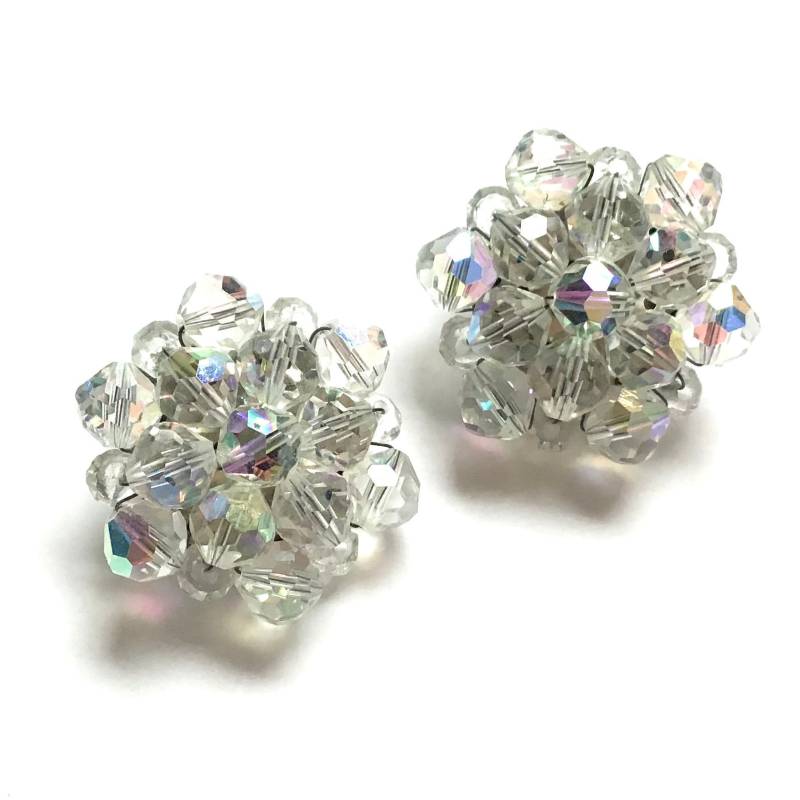 Vintage Aurora Borealis Perlen Ohrclips, 1960Er Jahre Vintage Aurora Borealis Perlen Ohrclips, 1960Er Jahre von ViennaDelight