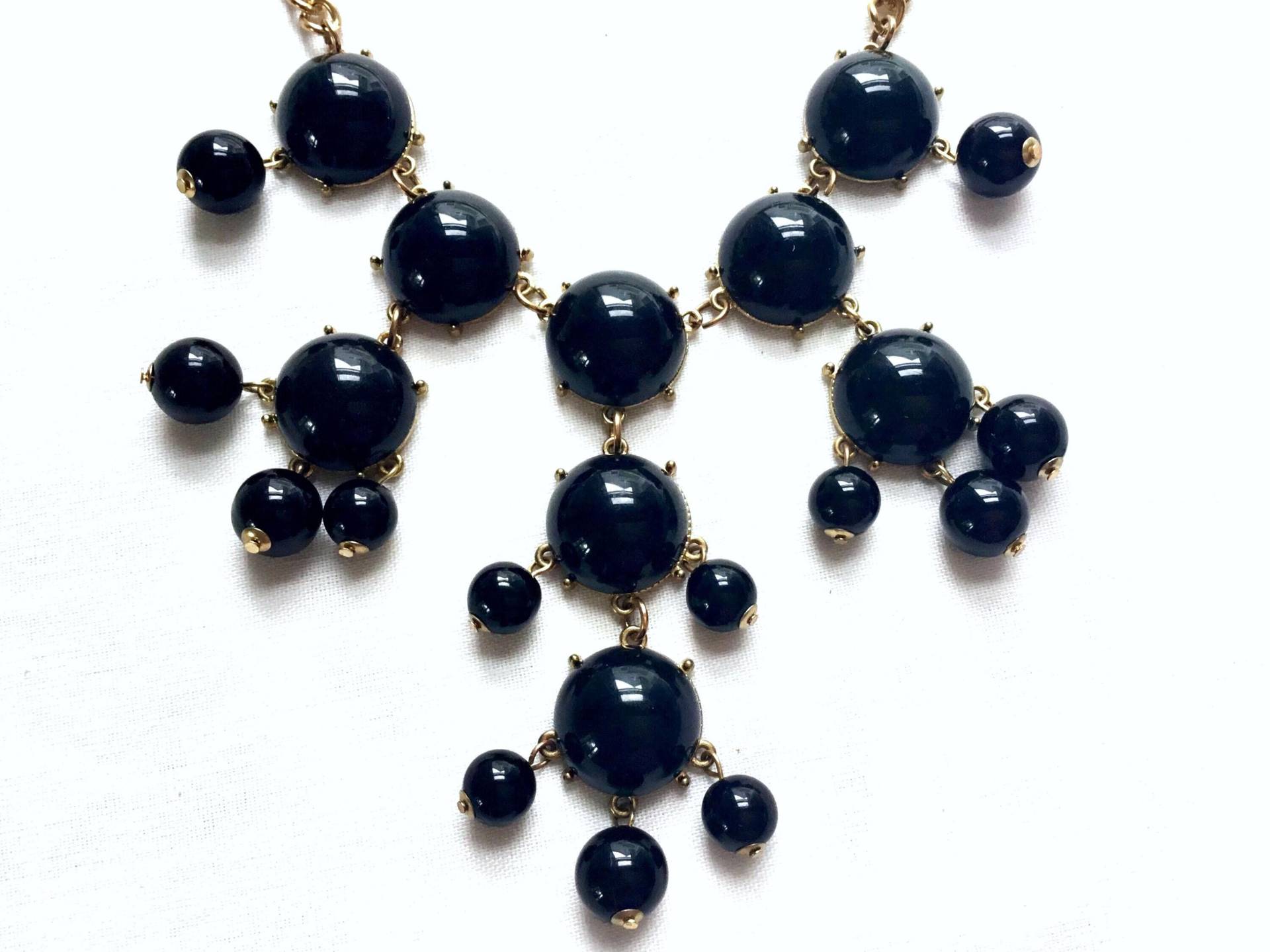 Vintage Schwarz Perlen Kronleuchter Halskette 1950S Messing Statement Schmuck Vintage Schwarz Perlen Kronleuchter Halskette 1950S Messing Statement Schmuck von ViennaDelight