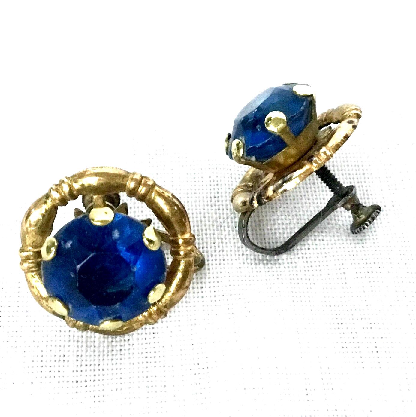 Vintage Strass Knopf-Ohrringe Blaue Statement Ohrstecker, 1940Er Jahre Vintage Strass Knopf-Ohrringe Blaue Statement Ohrstecker, 1940Er Jahre von ViennaDelight