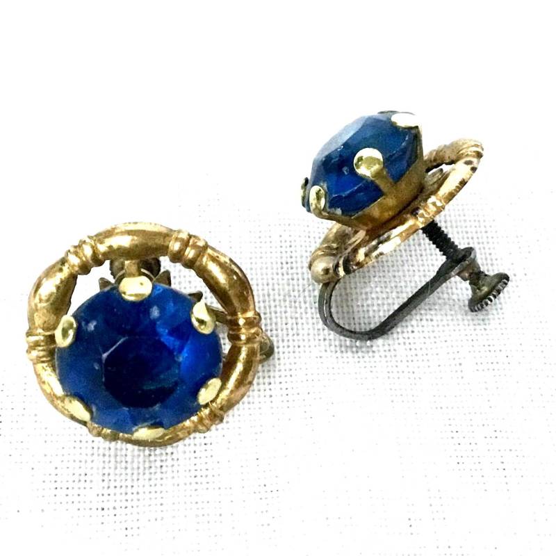 Vintage Strass Knopf-Ohrringe Blaue Statement Ohrstecker, 1940Er Jahre Vintage Strass Knopf-Ohrringe Blaue Statement Ohrstecker, 1940Er Jahre von ViennaDelight