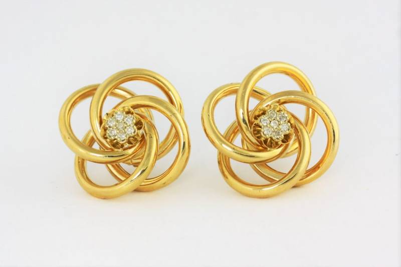 14K Gelbgold Twist Knoten Ohrstecker, Gold Diamant Ohrringe, Ohrringe von ViennaJewelryandCo