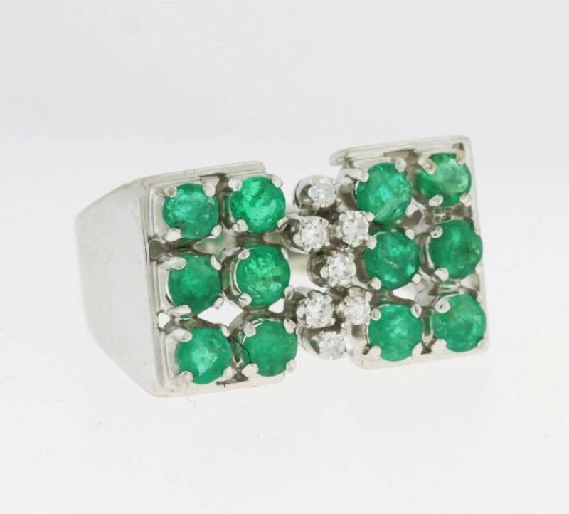 25 % Rabatt Auf Jahrgang Smaragd Und Diamant-Cluster-Ring - 14 K White Gold von ViennaJewelryandCo