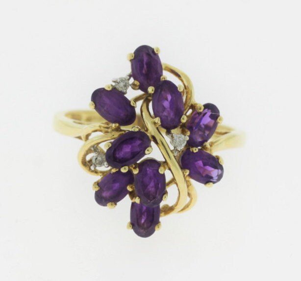 Amethyst Diamant Ring, 14K Blatt Lila Stein Edelstein Schmuck von ViennaJewelryandCo