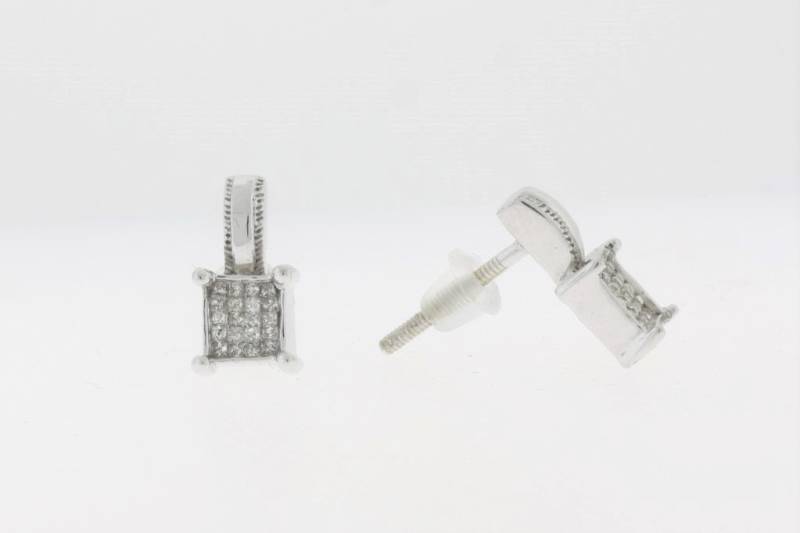 Antike Diamant-Ohrstecker - 14 K White Gold Cluster-Diamant-Ohrringe 0, 1 Ct von ViennaJewelryandCo