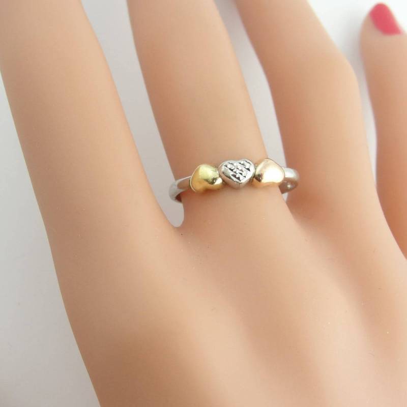 Antike Herz Ring - Sterlingsilber Und 10 K Gelb Gold von ViennaJewelryandCo