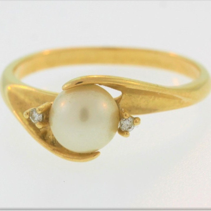 Antiker Perlen Und Diamant Statement Ring - 14K Gelbgold von ViennaJewelryandCo