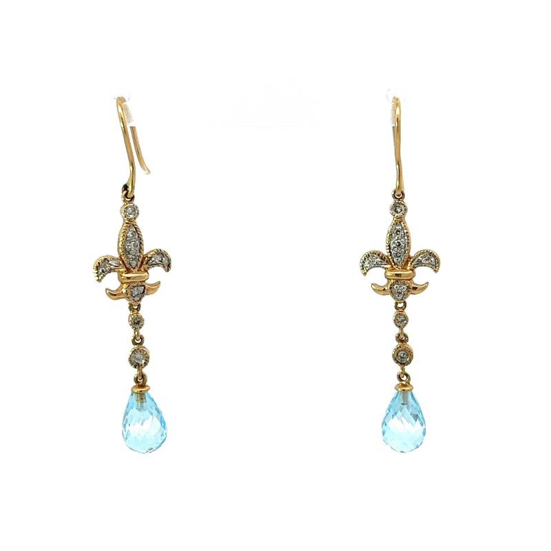 Aquamarin Briolette Diamant Hängeohrringe in 14K Gelbgold von ViennaJewelryandCo