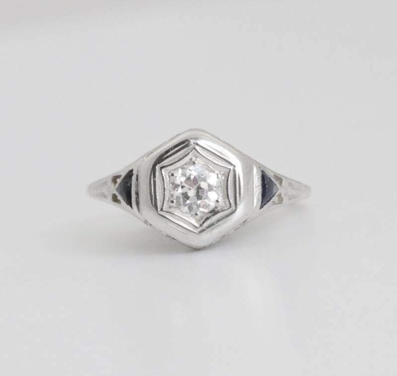 Art Deco Diamant Verlobungsring Aus 750Er Weißgold von ViennaJewelryandCo