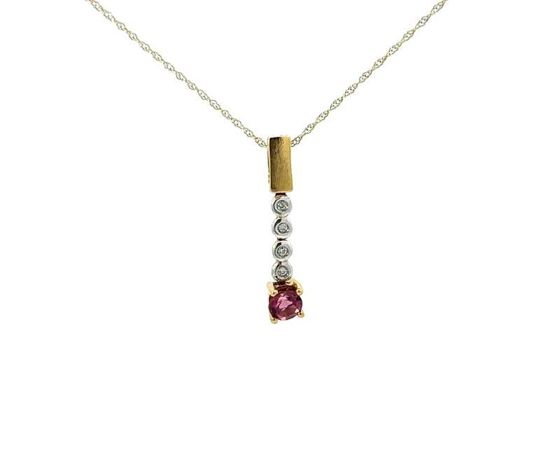 Diamant Und Rosa Spinell Verketteter Tropfen Anhänger - 18 Karat Gelbgold von ViennaJewelryandCo