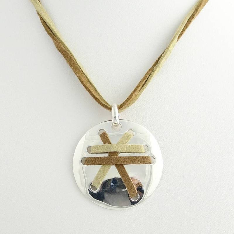 Leder Verflochten Silberplättchen Anhänger - Silbernen von ViennaJewelryandCo