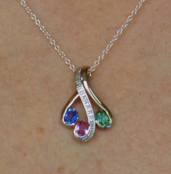 Multi Farbe Saphir Anhänger-Blau Grün Rosa Edelstein 14K Weißgold Schmuck von ViennaJewelryandCo