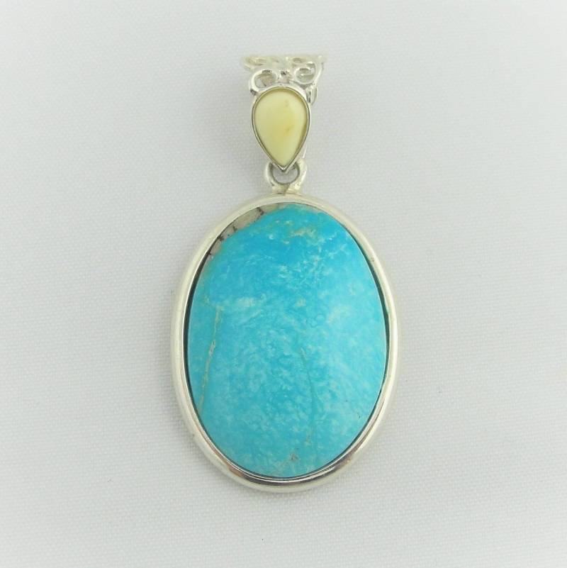 Oval Türkis Tropfenanhänger - Sterling Silber von ViennaJewelryandCo