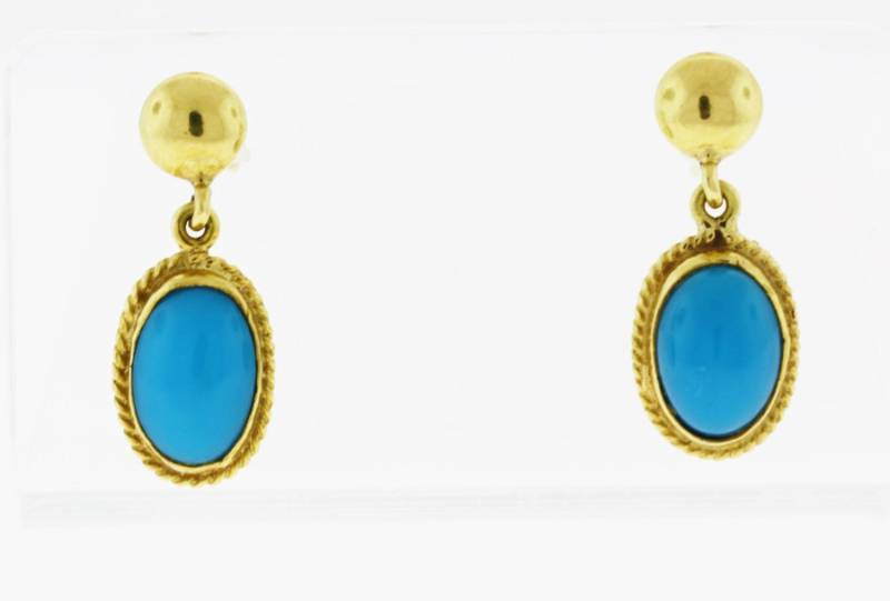 Ovale Türkis Tropfen Ohrringe - 18K Gelbgold von ViennaJewelryandCo