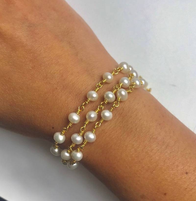 Perle Armband in Vergoldetem Sterling Silber von ViennaJewelryandCo