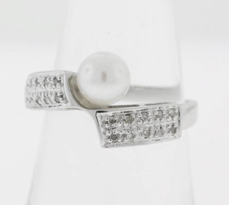 Perlen Diamant Cocktail Ring - 14K Weißgold Schmuck von ViennaJewelryandCo