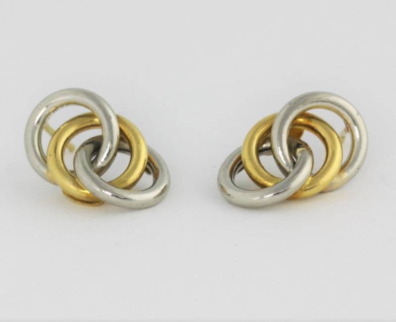 Platin Und 18 K Two Tone Gelbgold Moderne Kreisohrringe, Liebe-Knoten von ViennaJewelryandCo