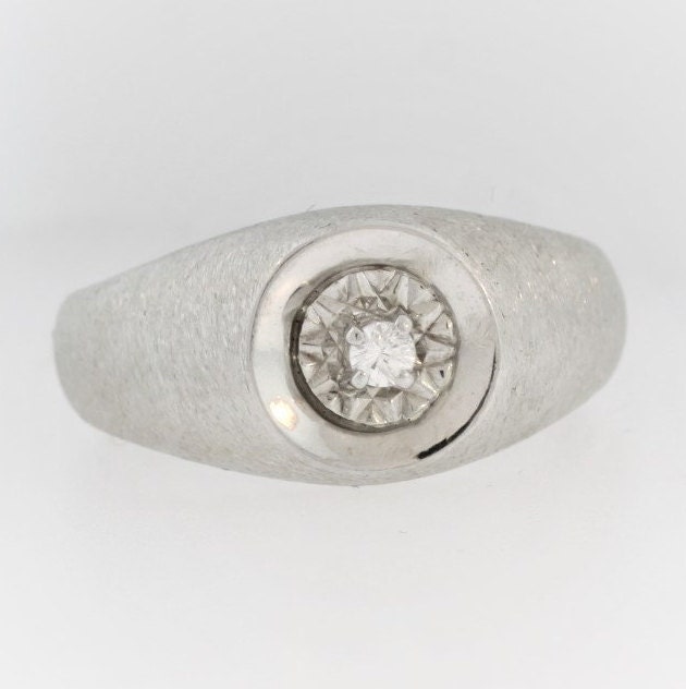 Sandstrahlen Strukturierte Solitär Ring 14K White Gold von ViennaJewelryandCo