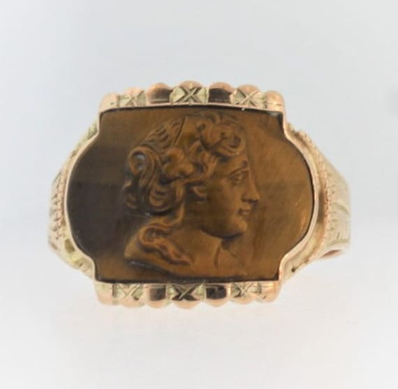Tigerauge Ring in 10K Gold - Vintage Schmuck Handgemachter von ViennaJewelryandCo